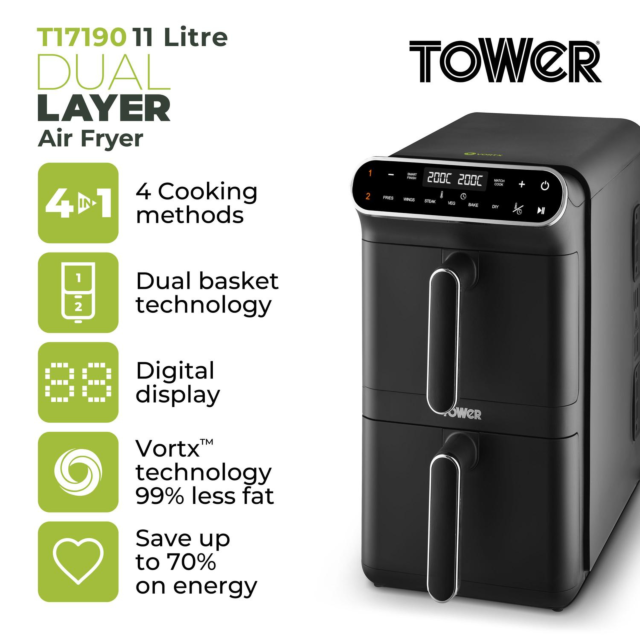 Tower T17190 Dual Layer Air Fryer - 11L Capacity