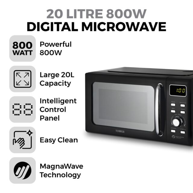 Tower T24041BLK 800W Solo Microwave 20L