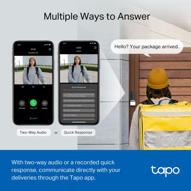 TP-LINK TAPOD230S1 Smart Battery Video Doorbell Camera Kit - White