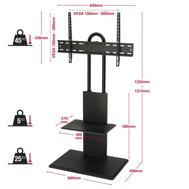 Ttap FS2BLK 2 Shelf Floor Stand With Vesa Mount