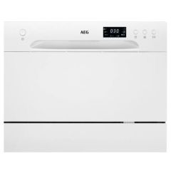 Aeg FFB21200CW Compact Table Top dishwasher
Compact Countertop Dishwasher, F, 52dB, 6 Programmes, 4 Temperatures Electronic, Del