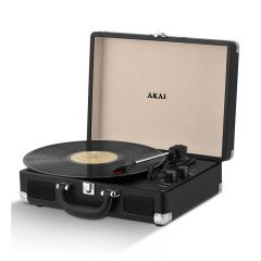 Akai A60011N Retro Bluetooth Rechargeable Turntable In Faux Leather Blac
