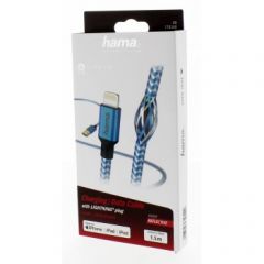 Hama 00178300 Hama 00178300 'Reflective' (Blue) 1.5m Lightning Charging/Sync Lead