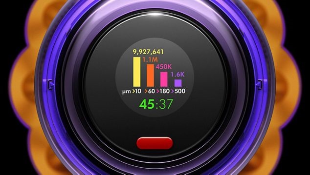 The LCD screen showing what’s been sucked up.