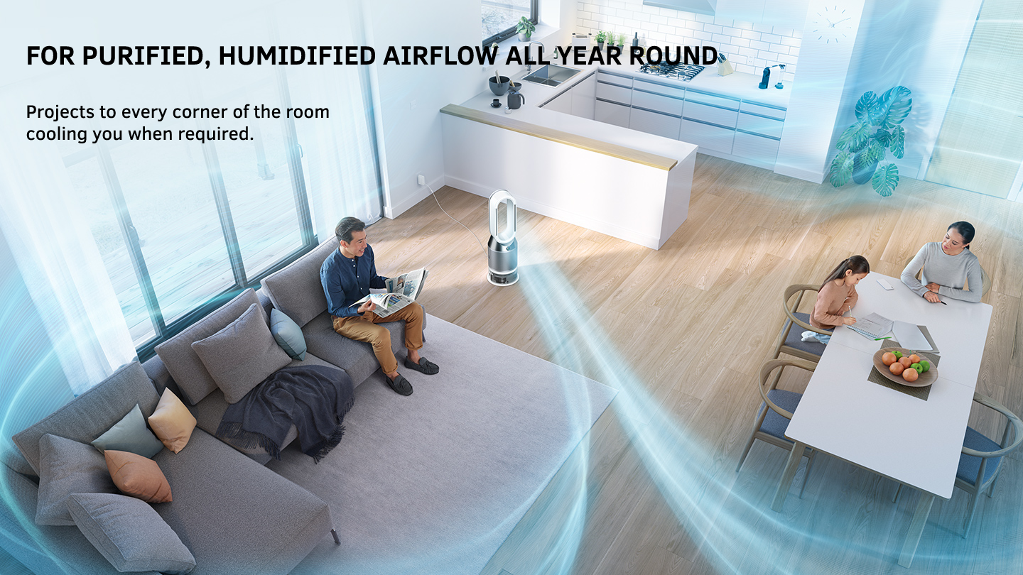 Projects air into every corner of the room